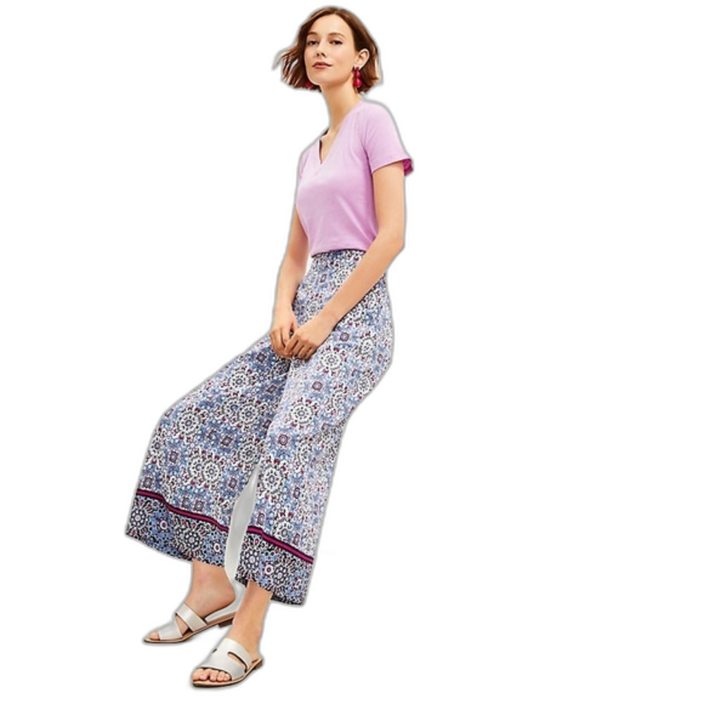 Loft Fluid Wide Leg Crop Pants in Medallion Linen Blend‎ ladies size medium